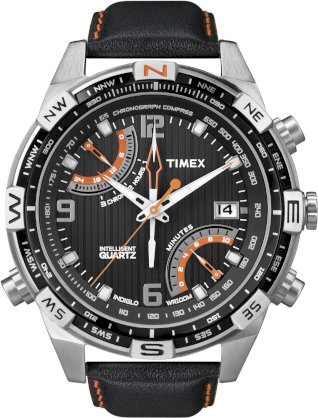 Timex Men's T49867DH Intelligent Quartz Fly Back Chrono Compass Silver Case Black Strap Watch