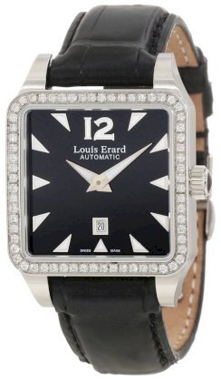 Louis Erard Women's 20700SE02.BAV11 Emotion Square Automatic Black Alligater Leather Diamond Watch
