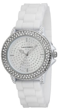  Vernier Women's VNR11071WT Glitzy Sparkle Rubber Strap Quartz Watch