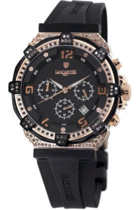 Lancaster Women's OLA0441L/RG/NR/NR Robusto Diamonds Chronograph Black Dial Rubber Watch