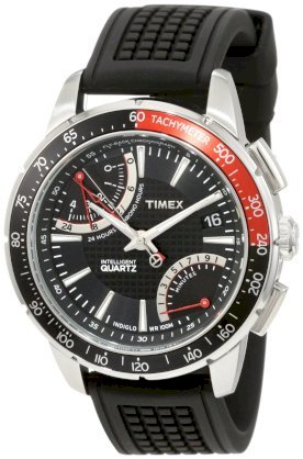 Timex Men's T2N705DH Intelligent Quartz Sport Fly Back Chrono Silver Case Black Silicone Strap Watch