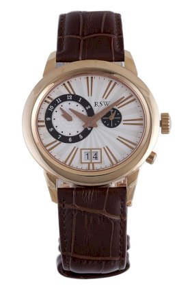 RSW Men's 9140.PP.L9.2.00 Consort Oval Rose Gold Pvd Brown Leather Dual Time Watch