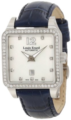 Louis Erard Women's 20700SE14.BDC65 Emotion Square Automatic Mother of Pearl Leather Diamond Watch