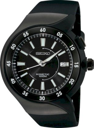 Seiko Men's SKA459 Kinetic Black Ion Finish Urethane Strap Watch