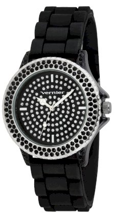  Vernier Women's VNR11071BK Glitzy Sparkle Rubber Strap Quartz Watch
