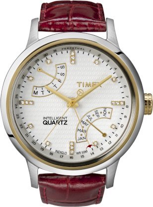 Timex Women's T2N568DH Intelligent Quartz T Series Perpetual Calendar Bi-Metal Case Red Croco Strap Watch