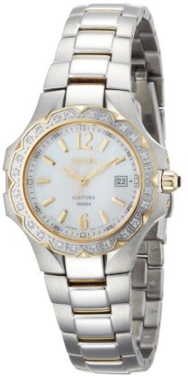 Seiko Women's SXDB60 Coutura Two-Tone White Mother Of Pearl Dial 24 Diamonds Watch