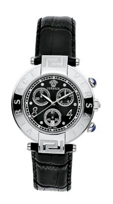 Versace Women's 68C99D009 S009 Reve Chrono Black Matte Dial Sapphire Crystal Chronograph Date Black Leather Watch