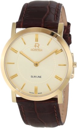 Roamer of Switzerland Men's 937830 48 35 09 Slim Line Gold PVD Brown Leather Watch