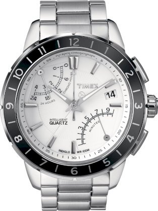 Timex Men's T2N499DH Intelligent Quartz Sport Series Fly Back Chrono White Dial Silver Case Bracelet Watch