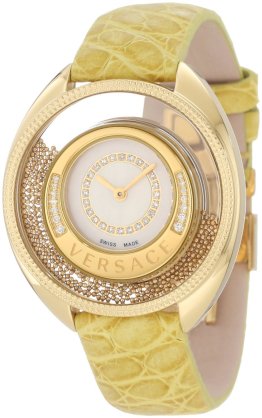 Versace Women's 82Q71SD498 S585 Destiny Spirit Small Yellow-Gold Plated Mother-Of-Pearl Diamond Crocodile Watch