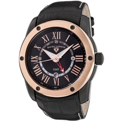  Swiss Legend Men's 10005G-BB-01-RB Traveler GMT Collection Black Dial Black Leather Watch