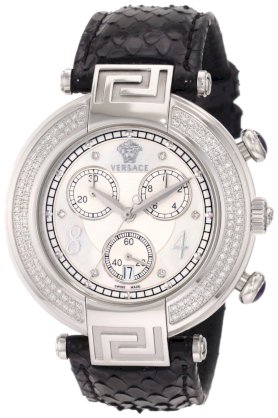 Versace Women's 68C91SD498 S009 Reve Chrono Black Genuine Python Mother-Of-Pearl Diamond Watch