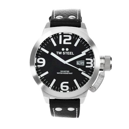  TW Steel Men's TW22N Canteen Black Leather Black Dial Watch