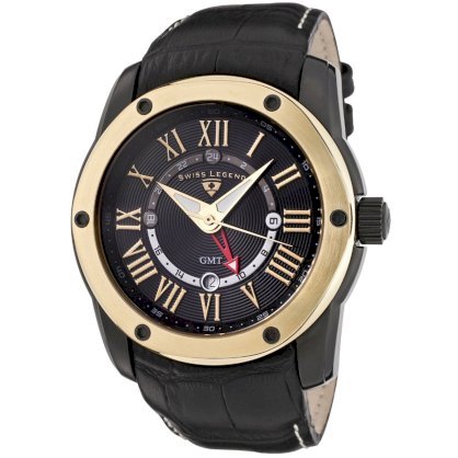 Swiss Legend Men's 10005G-BB-01-GB Traveler GMT Collection Black Dial Black Leather Watch