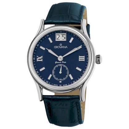 Grovana Men's 1725.1535 Big Date Big Date Blue Leather Strap Quartz Watch