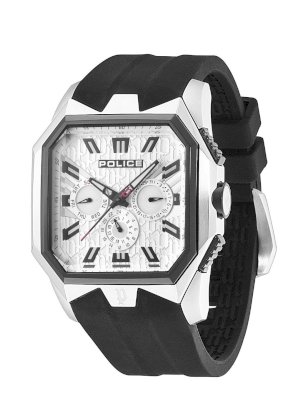 Police Men's PL-12893JSSB/04 Typhoon Stainless-Steel Square Rubber Day Date Watch