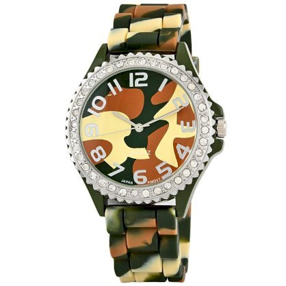 Golden Classic Women's 2220 camoband "Glam Jelly" Oversized Rhinestone Camouflage Silicone Watch