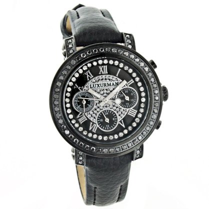 Ladies Black Diamond Watch 2.15ct Luxurman Watches