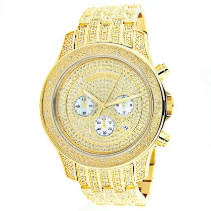 Iced Out Luxurman Mens Diamond Watch 1.25ct Yellow Gold Tone