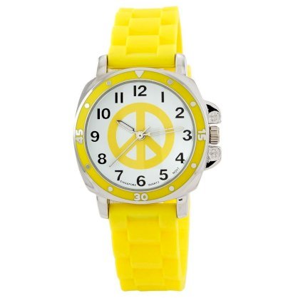 Golden Classic Women's 8129-Yellow "Groovy Jelly" Peace-Sign Colorful Rubber Watch