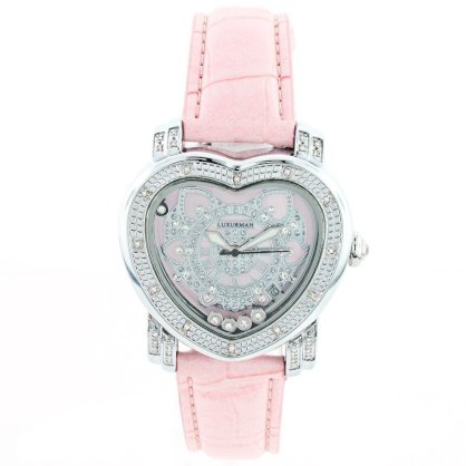 Luxurman Ladies Heart Diamond Watch 0.30ct Pink 1