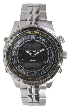 Pedre Men's Aviator All Steel Flight Computer Alarm Chronograph Internal Slide Rule Bracelet Watch, # 0124SX