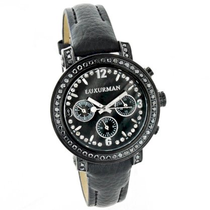 Luxurman Watches: Black Diamond Watch for Women 2.15 carats