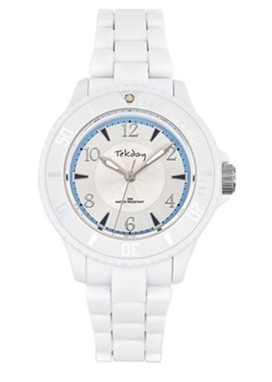 Tekday Women's 652950 Silver Dial White Plastic Strap Sport Watch