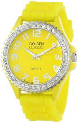 Golden Classic Women's 2220-yellow Glam Jelly Rhinestone Yellow Silicone Watch