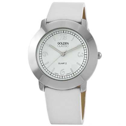 Golden Classic Women's 2262_white "Cosmic" Round Modern Crocodile Leather Watch