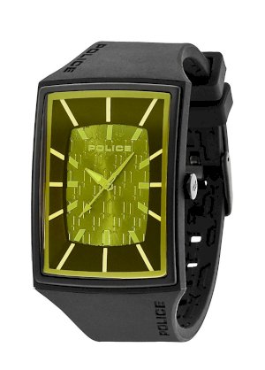 Police Men's PL-13077MPBB/13 Vantage x Rectangle Yellow Tinted Crystal Rubber Watch