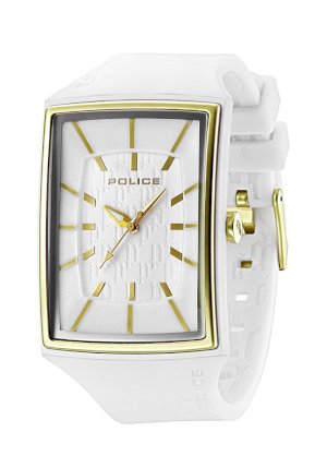 Police Men's PL-13077MPWG/01 Vantage x Gold IP Rectangle White Rubber Watch