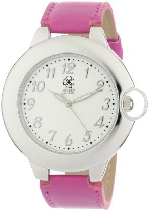 Golden Classic Women's 7206 pink "Colorfully Yours" Classic Oversized Silver Bezel Leather Watch
