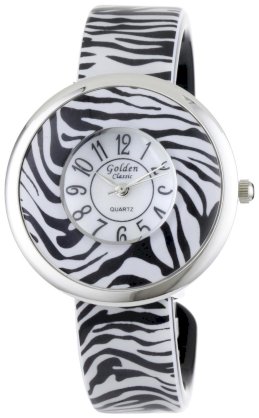 Golden Classic Women's 1603 Zebra "Fame Fortune" Round Bezel Pattern Bangle Watch