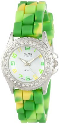 Golden Classic Women's 2295-D "Petite Colors Galore" Rhinestone Encrusted Bezel Multi-Colored Silicone Watch