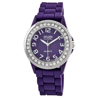 Golden Classic Women's 2219-purple "Savvy Jelly" Rhinestone Purple Silicone Watch