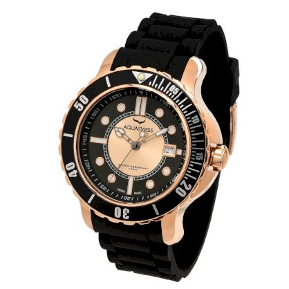  Aquaswiss 96G017 Men's Quartz Watch Rugged Series Gold Tone Stainless Steel Case Black Rubber Strap