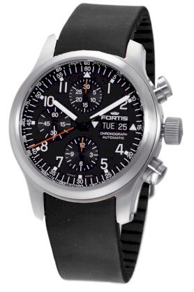 Fortis Men's 635.10.11 K B-42 Pilot Professional Automatic Chronograph Date Black Rubber Watch