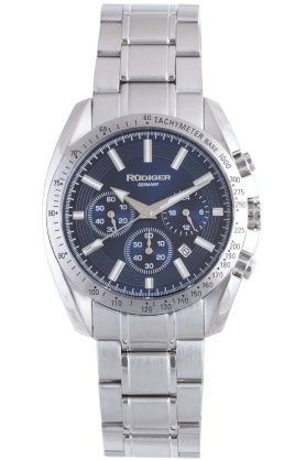 Rudiger Men's R1000-04-003 Dresden Blue Luminous Dial Solid Steel Chronograph Tachymeter Watch