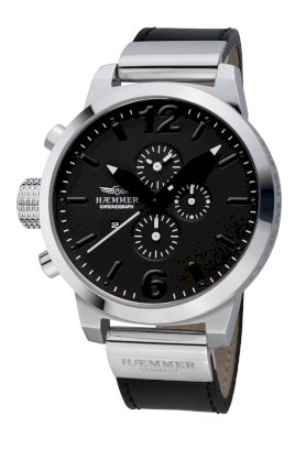  Haemmer Men's HC-30 Asprezza Black Chronograph Stainless Steel Leather Watch