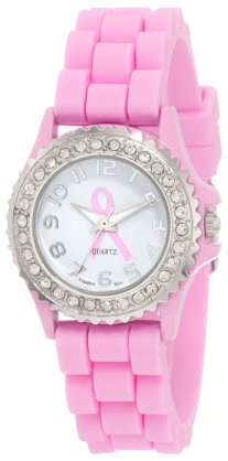 Golden Classic Women's 2218-BC "Chic Jelly" Rhinestone Pink Breast Cancer Awareness Silicone Band Watch