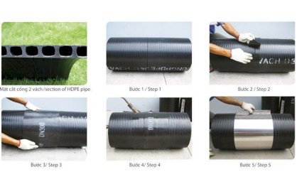 Nối cống HDPE 2 vách dùng tấm đai inox 1000mm