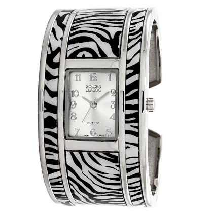 Golden Classic Women's 2207 zebra "Fashion Muse" Black and White Zebra Bangle Watch