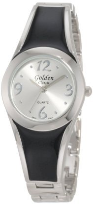 Golden Classic Women's 2144 Blk Good Vibrations Polished Silver Cuff Style Watch