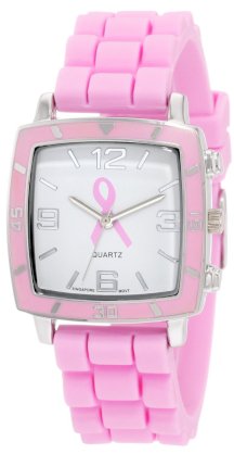 Golden Classic Women's 2213-BC "Social Jelly" Square Bezel Pink Breast Cancer Awareness Silicone Band Watch