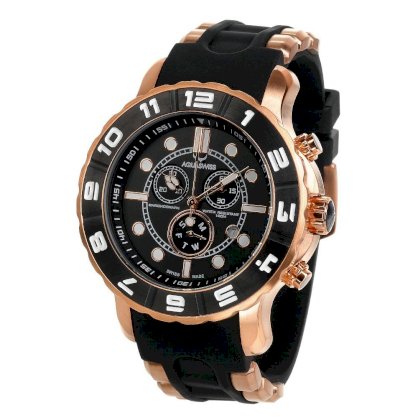  Aquaswiss 96XG017 Man's Chronograph Watch Swiss Rugged Collection Black and White Bezel Pink Gold Tone Case Rubber Strap