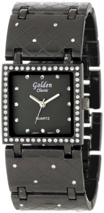 Golden Classic Women's 1608-black "Frosted Eve" Classic Rhinestone Square Bezel Watch