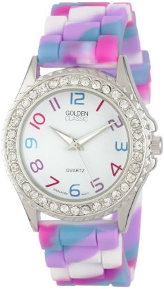 Golden Classic Women's 2297-C "Colors Galore" Rhinestone Encrusted Bezel Multi-Colored Silicone Watch
