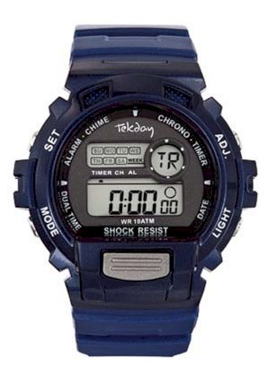 Tekday Men's 655012 Digital Blue Plastic Strap Sport Watch